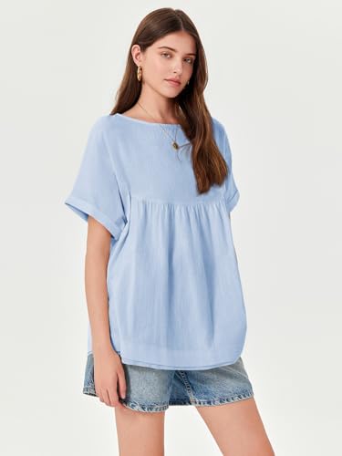Image of Tankaneo Womens Summer Babydoll Tops Casual Loose Fit Peplum Oversized Tunic Shirts