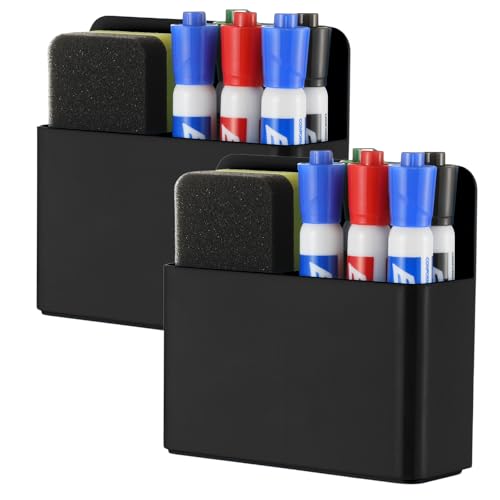 Camelmother 2Magnetic Marker Holder For Whiteboard Dry Erase Marker Holder For Office Refrigerator Fridge Classroom Must (black)
