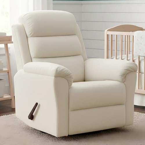 Image of FLEXISPOT Souffle Swivel Rocker Recliner with Massage & Heat, Rocking Glider Chair w/ 28" High Back, Comfy Upholstered Armchair for Living Room Nursery, FSC Certified(Ribbed Chenille, Cream)