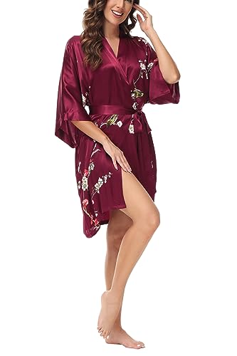 Women's Mulberry Silk Sleepwear 100% Silk Charmeuse Printed Short Robe Kimono3