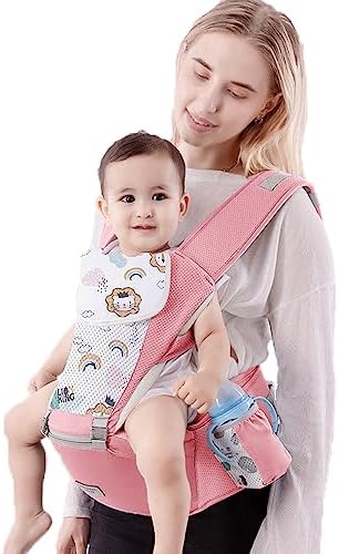 Baby Carrier with Hip Seat,Ergonomic Infant& Child Holder Carrier Kangaroo Bag with Storage Bags,Soft Lightweight Pure Cotton Comfortable Baby Backpack Carrier for Newborn and Toddler,7-55lbs (Pink)