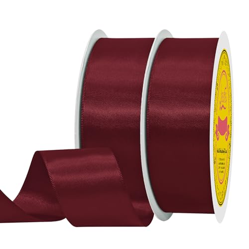 Image of 100 Yards Cherry Red Satin Ribbon Polyester Ribbon for Gift Wrapping Very Suitable for Weddings Party Hair Bow Invitation Decorations and More（1-1 /2 inch X 50Yards X 2 Roll）