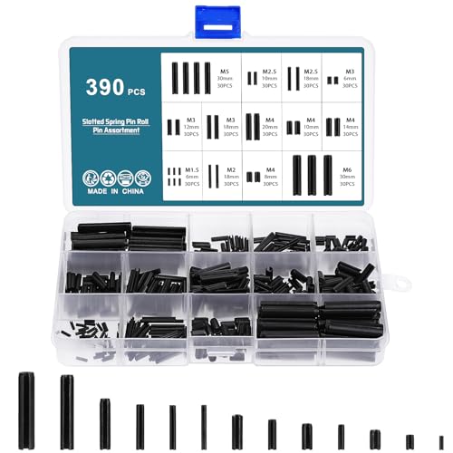 HSEAMALL Surtido de 390 pines de rollo, M1.5 M2 M2.5 M3 M4 M5 M6 pasadores de resorte ranurados