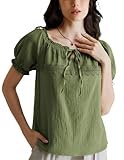 Scarlet Darkness Renaissance Shirt for Women Peasant Tops Summer Plus Size Cotton Blouse Tops Olive Green L