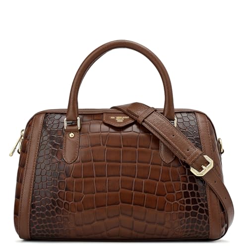 Image of Da Milano Leather Brown Satchel Bag for Women (00355A-OL)