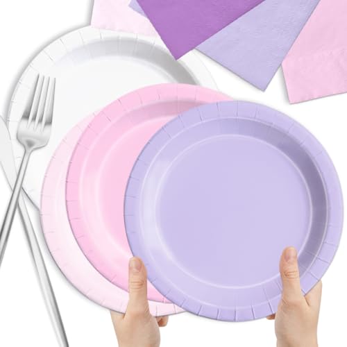 Image of CMUSKO Pink and Purple Decorations-150Pcs Light Purple Pink Plates and Napkins Serves 50,Lavender Tableware Birthday,Birthday,Wedding