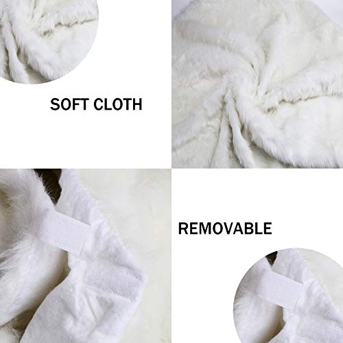 LOKIPA Christmas Tree Skirt，36 inches White Faux Fur Christmas Tree Skirt for Christmas Decorations