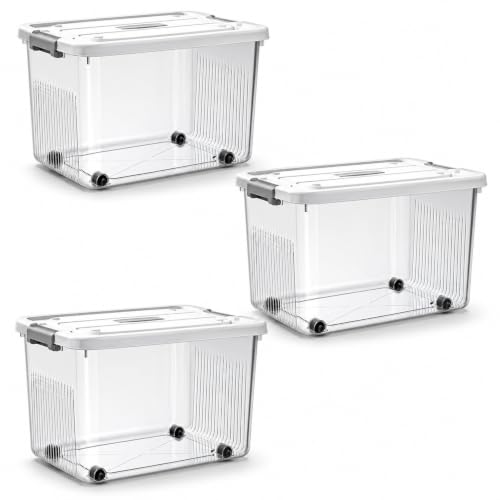 KREPS® Plastic Storage Bins With Latching Lids Stackable Containers, Large Storage Box For Bedroom, Basement, Classroom, Camping, Office (TRANSPARENT,