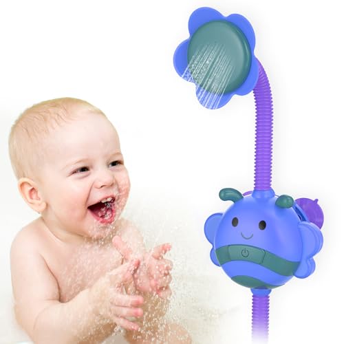 Image of KINDIARY Bath Toy, Honeybee Shower Toy for Baby Toddlers, Battery Operated Water Spray Squirt Shower Faucet and Bathtub Automatic Water Pump for Infants, Purple