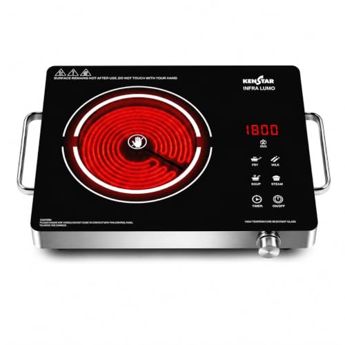 Image of Kenstar Infra LUMO 2000W Infrared Stove with 11 Power Levels, 4 Preset Modes, Toughened Glass Top and Timer Function Silver Black