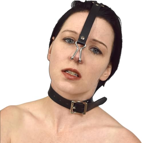Honeylust - Fetisch Metall Nasenhaken und Halsband - verschließbarer Kopf Harness - Bondage Nose Hook - Sklaven BDSM Fessel Sexspielzeug