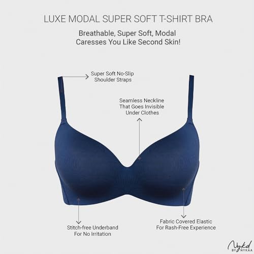 Image of NYKD (NYB013 Ultra Soft Modal Fabric Lightly Padded & Non Wired Tshirt Bra for Women | Seamless Neckline with Comfortable, Soft & Non Slip Shoulder Strap