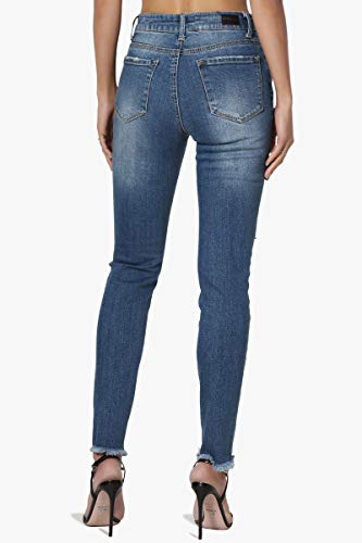 TheMogan Junior Vintage Distressed Washed Denim Mid/High Rise Rip Hem Skinny Jeans2