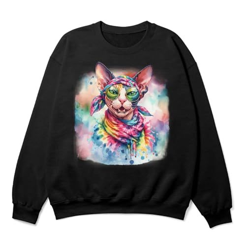 Hippie Cat Portrait Watercolor Tie-dye Vintage Styles Adult Youth T-Shirt Hoodie Sweatshirt