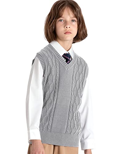 Image of JSTEX Boys Sweater Vest 100% Cotton Kids Uniform Vest V-Neck Sleeveless Knit Pullover for Boy Girls Toddler Size 4-14