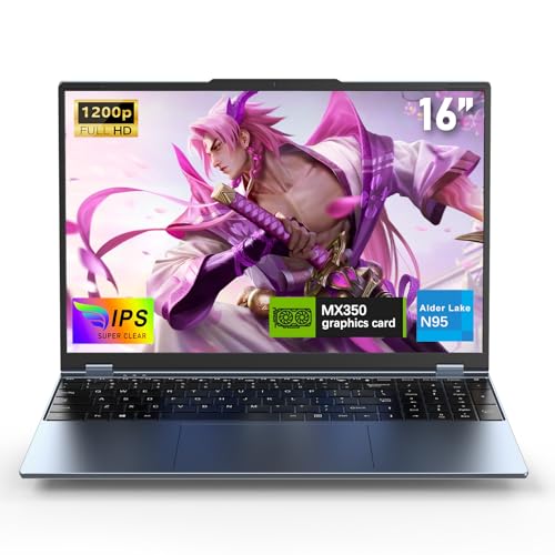 FUNYET Portátil Gaming de 16 Pulgadas, 2025 Gráficos Discretos GeForce MX350 Gaming Laptop, Notebook Procesador N95, 16GB RAM 1TB SSD, FHD 1920x1080, Teclado Retroiluminado Computer,Type-C