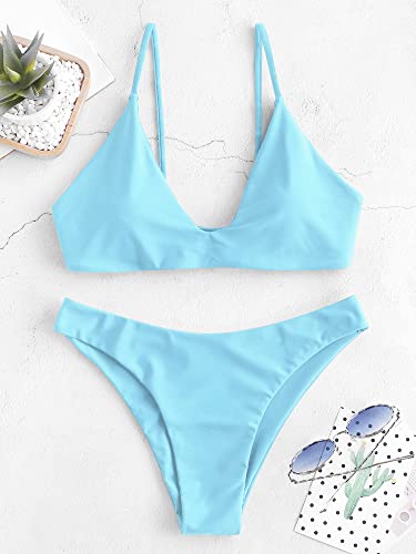 Image of ZAFUL Women's Tie Back Padded High Cut Bralette Bikini Set Two Piece Swimsuit