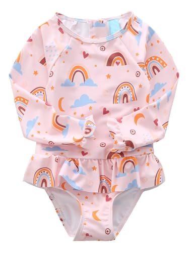 Image of Aisyee Baby Girls One Piece Swimsuits Long Sleeve Rash Guard Swimshirts