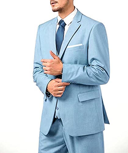 Image of Furuyal Men's Suits 3 Piece Slim Fit Suit Set,Two Button Wedding Business Tuxedo Solid Blazer Jacket Vest Pants with Tie