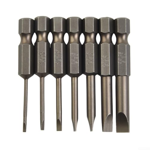 Image of HomeVortex Screwdriver Bit Set with Slotted Flat Head Tips Made of Alloy Steel, 7 Pieces in Multiple Sizes SL1.6 to SL6.0, 50mm Length, 1/4 Inch Hex Shank for Hand