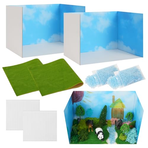 Ecmln 8 Pcs Cardboard Diorama Kit Includes Diorama Box for Display Artificial Grass with Double-Sided Tapes Blue Sand Ideals for DIY Crafts by Ecmln - Used condition - US$18.04