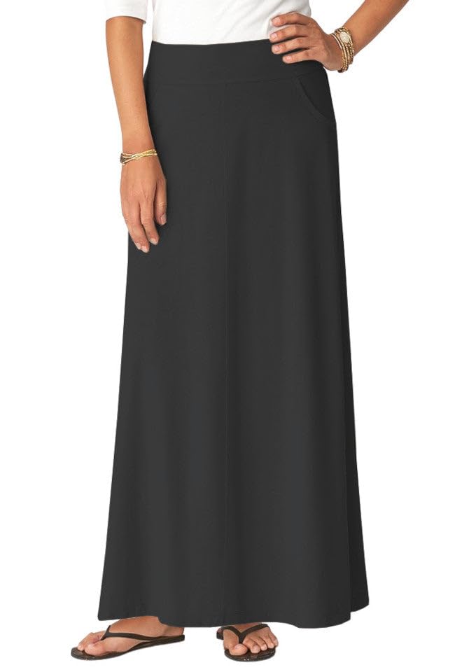 Baby'O Women's Stretch Cotton Knit Western Style A-Line Maxi Skirt with Jeans-Style Front Pockets