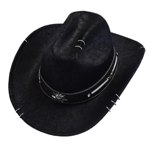 HVDFPPKGYZ Men Women Faux Leather Western Cowboy Hat Vintage Gentleman Cowgirl Jazz Hats Felt Wide Brim Cowgirl Hats(1)