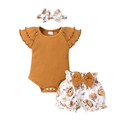 Image of YOUNGER TREE Newborn Infant Baby Girl Clothes Romper Shorts Set Floral Summer Outfits Cute Baby Girl Clothing