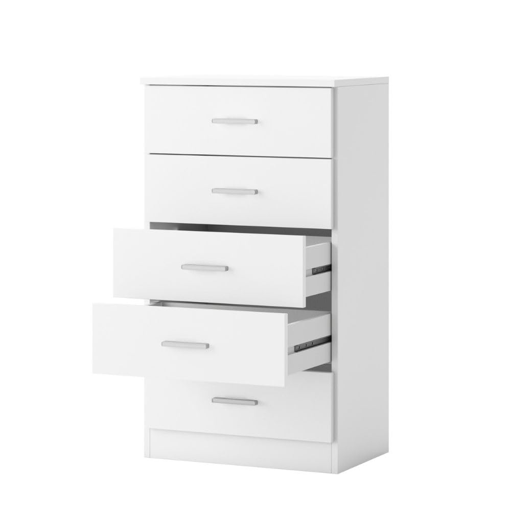 Mobelcenter, Cómoda 5 cajones Couple, Mueble Dormitorio 5 Cajones, Cómoda 50 cm. Blanco Mate. Medidas: 50 cm Ancho x 90,4 cm Alto x 33,3 cm Fondo (1445)
