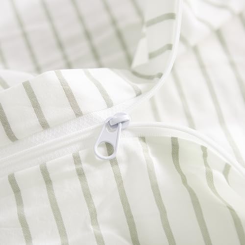 Image of NEXHOME PRO Striped Duvet Cover Queen Size,100% Washed Cotton Bedding Set,Textured Linen Feel,Breathable,Organic,3 Piece(Green Stripes 90x90)