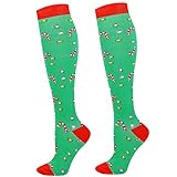 Junely Christmas Compression Socks Knee High Candy Cane Socks for Running Support Nurses Work Flying Pregnancy Green