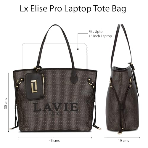 Image of Lavie Luxe Women's Monogram Elise Laptop Tote Handbag | Fits Upto 15 Inch Laptop | Laptop Bag for Work | Ladies Purse | Stylish Shoulder Bag | Gift For Women