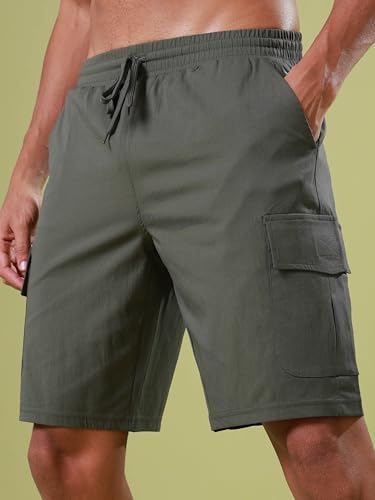 Image of TECHNOSPORT Men's Solid Slim Fit Sports Shorts TS Flexi Quick Dry Polyester Drawstring with Pockets UPF50+ for Gym Running Workout Anti Odour