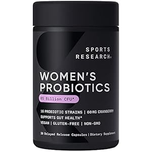 Sports Research Women’s Probiotics with Prebiotics, 65 Billion CFU – Vegan Capsules for Gut Health & Digestive Support, Probiotics for Women with Cranberry – Non-GMO Verified & Gluten Free – 30 Count