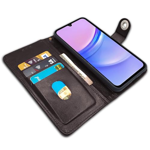 Image of Pikkme Flip Cover Leather Finish | Inside TPU with Card Pockets | Wallet Stand and Shock Proof | Complete Protection Button Flip Case for Samsung Galaxy F15 5G / M15 5G / M15 Prime 5G (Coffee)