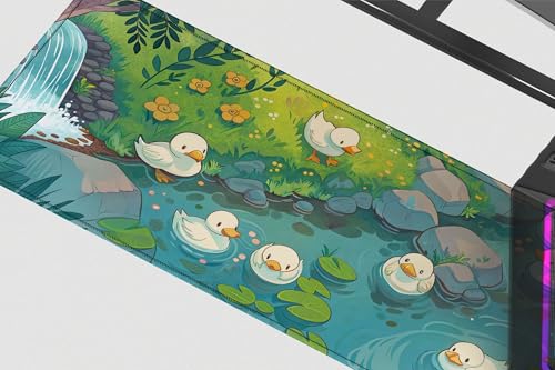 Image of Duck Crossing Premium Desk Mat | Anti-Skid | Anti-Slip | 80 x 30 cm | Laptop Mat for Work from Home /Office /Gaming- Extended Mouse pad and Keyboard Desk mat
