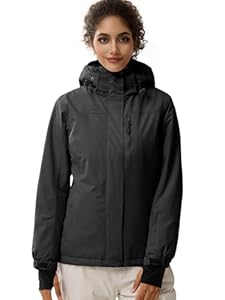 FREE SOLDIER Damen Winterjacke Wasserdicht Atmungsaktiv Warme Fleece Gefütterte Ski Jacke Outdoor Winterregenjacke mit Kapuze und Vollständig Versiegelte Nähte (Schwarz,M)