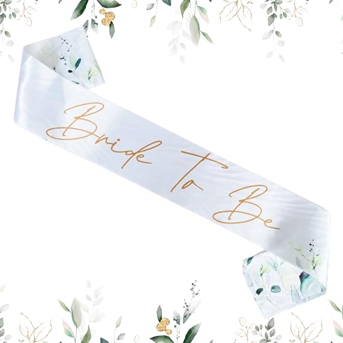 Blue Planet Fancy Dress Bride to Be Hen Party Sash (Pack of 1) Botanical White Satin Sashes with Gold Text for Women and Girls Bachelorette Parties Bridal Party Favours Wedding Accessories