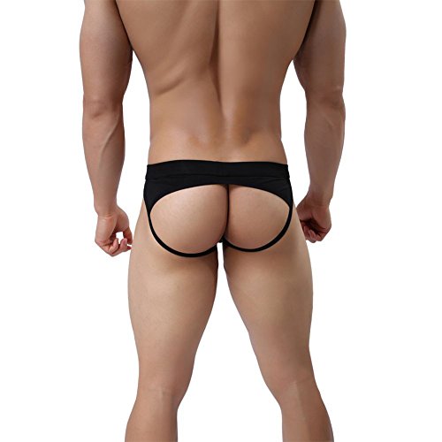 KAMUON Men’s 3-Pack Cotton Jock Strap Sexy Athletic Thongs Underwear Jockstrap (US XS = Asian Tag S : Waist 26"-27", Black) - Thumbnail 4