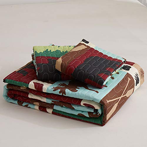 Oliven Lightweight Summer Lodge Moose Bear Quilt Set King Size Rustic Cabin Bedspreads Christmas Tree Eagle Bear Paw Pine Cones Printed Coverlet Soft Blanket Set with 2 King Pillow Shams - Thumbnail 5