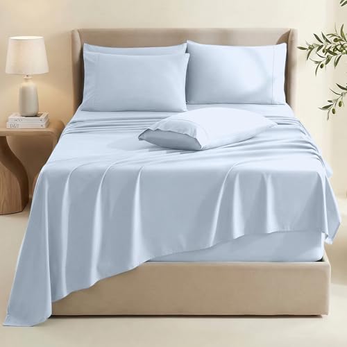 Image of Hearth & Harbor Bed Linen Set - Queen Size - 6 Piece - Ice Blue - Extra Deep Pocket Sheets - Microfiber
