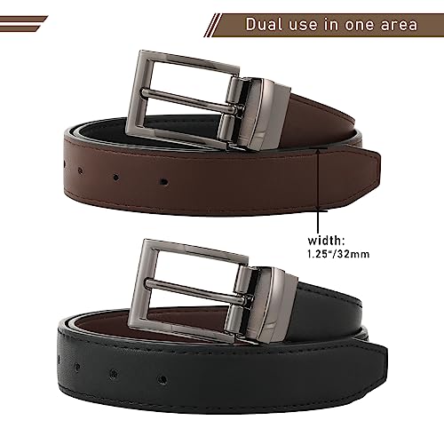 AWAYTR Reversible Leather Belt for Women - Two Color-in-One Belt for Women Men Belt with Rotated Buckle for Jeans Dress(Coffee/Black with Gun Color Buckle 45in(115cm))