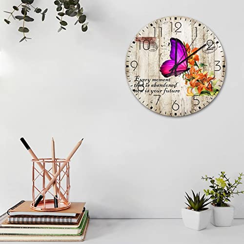 Horloge murale silencieuse anti tic-tac en bois rustique pour chambre et entrée