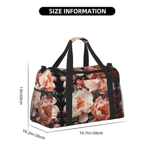 Bright white peonies Travel Tote Bag with Adjustable Shoulder Strap and Large Capacity4