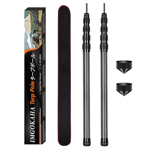 imgokaha Kohlefaser Zeltstange 2er-Set, Teleskopstange für Zelte Tarp, Kohlefaser Zeltstange Verstellbares 58-210cm - Tarpstangen für Tarps und Sonnensegel