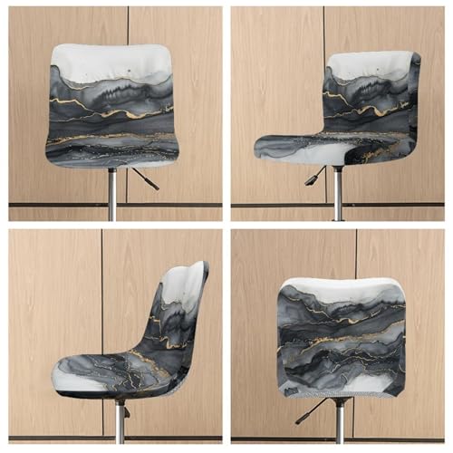 Image of Black Marble Bar Stool Covers with Backs Cushion Slipcover for Counter Set of 2 Waterproof Height Mid Low Back Chair Protector Easy to Install
