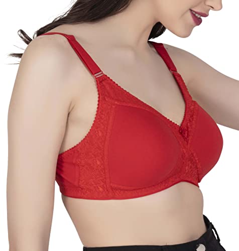Image of Women's Seamless Padded Bra | Full Coverage | Cotton Stretch Fabric and Nylon Lace | Broad Adjustable Straps