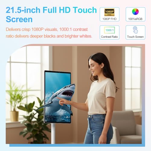 21.5" Portable Smart TV with Android 13, 1080P Movable Touch Screen Monitor, EDLA-Certified, 6GB +128GB, 18,000mAh Battery, Rotatable Screen & Adjustable Height, Wireless Casting