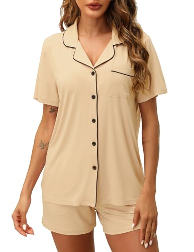 Image of ZMJ Pajamas for Women Set 2 Piece Pj Short Sets Bride Sleepwear Button Up