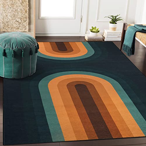 Lahome Machine Washable Rugs -5 X 7 Area Rugs Non-Slip Living Room Rugs Modern Ultra-Thin Rainbow Rugs For Bedroom Boho Low Pile Carpet For Playroom Nursery Dining Room(5'X 7', Blue) #TOP13